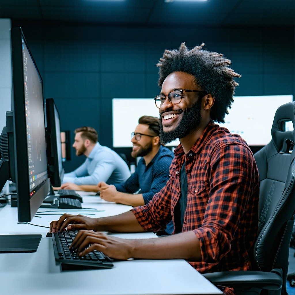 group of adults in a training computer lab group of adults in a training computer lab