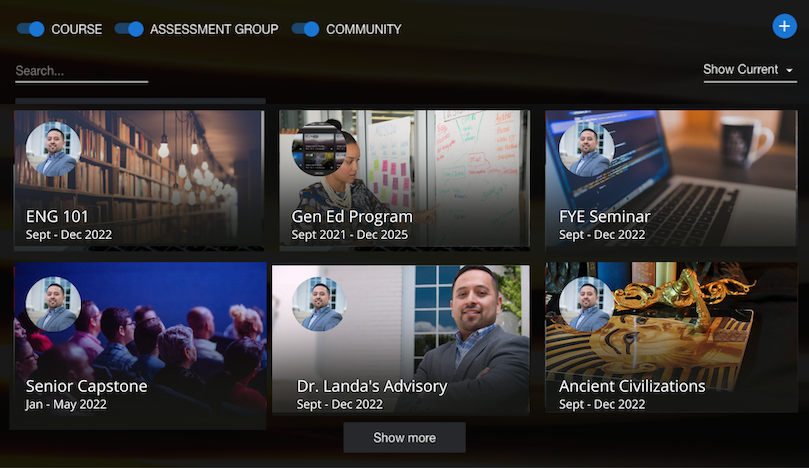 Screenshot of course listing interface showing courses and co-curricular activities