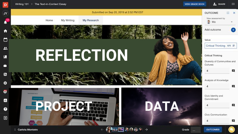 Screenshot of ePortfolio archive interface showing student artifacts and evidence collection