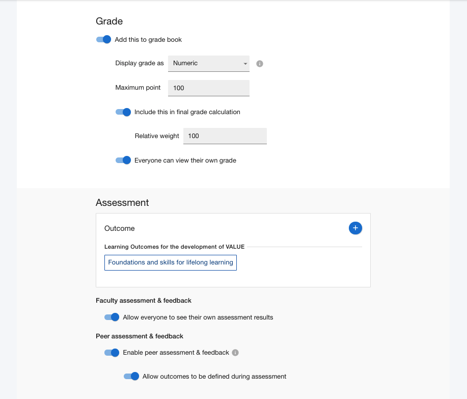 Screenshot of rubric creation and sharing tool interface showing rubric building tool