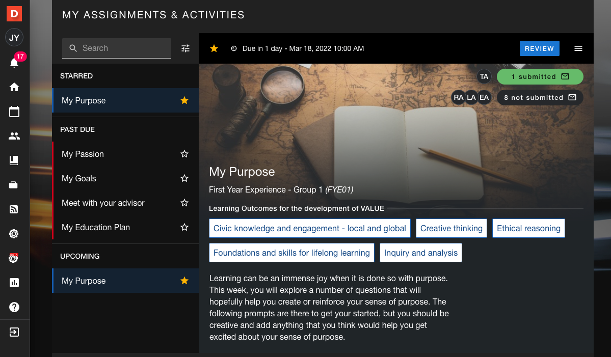 Screenshot of student work samples assessment interface showing programmatic approach