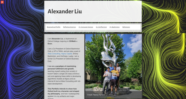 Screenshot of Alexander Liu's ePortfolio from Oxford College of Emory