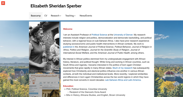 Screenshot of Elizabeth Sheridan Sperber's ePortfolio from University of Denver