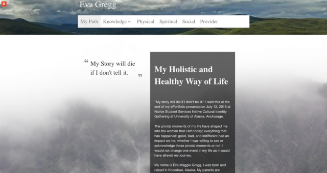 Screenshot of Eva Gregg's ePortfolio from University of Alaska Anchorage