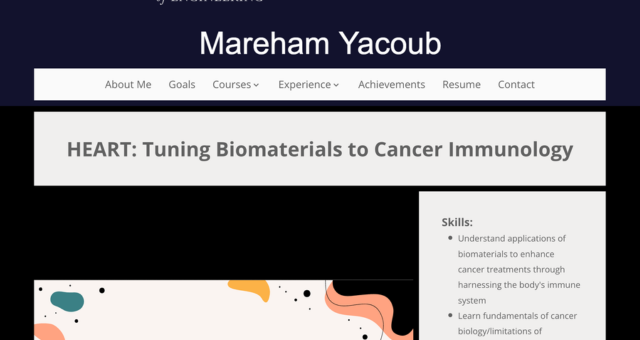 Screenshot of Mareham Yacoub's ePortfolio from Johns Hopkins University