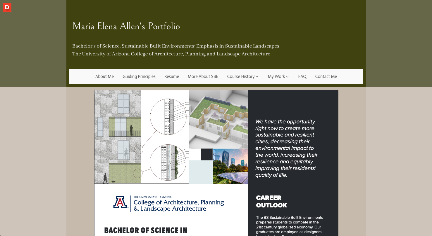 Screenshot of Maria Elena Allen's ePortfolio from University of Arizona