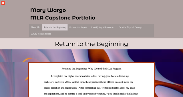 Screenshot of Mary Wargo's ePortfolio from Johns Hopkins University