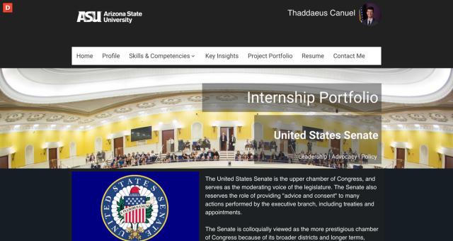 Screenshot of Thaddaeus Canuel's ePortfolio from Arizona State University