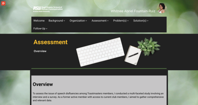 Screenshot of Whitnee Abnel Fountain-Ruiz's ePortfolio from Arizona State University