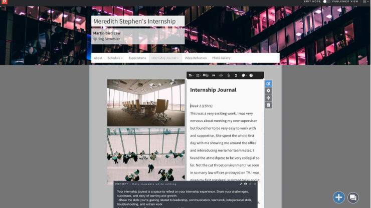 Portfolio example: Internship ePortfolio