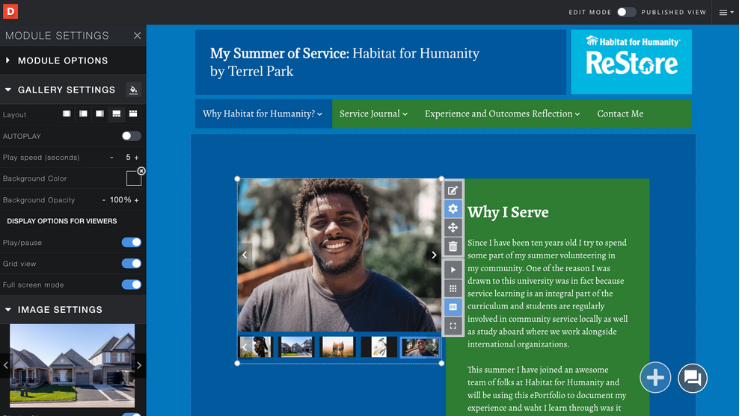 Portfolio example: Service Learning ePortfolio